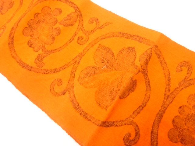 JAPANESE NAGOYA OBI / MAWATA TSUMUGI / WOVEN GRAPE ARABESQUE